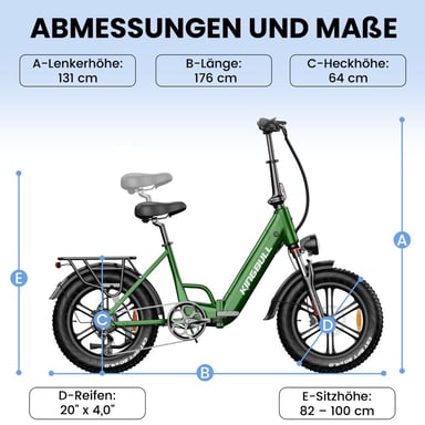 Bicicletta elettrica pieghevole KINGBULL Literider 2.0, batteria rimovibile da 48 V 13,5 Ah, cambio Shimano a 7 velocità - Verde