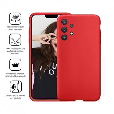 JAYM - Coque Silicone Premium Rouge pour Samsung Galaxy A32 5G -100% Silicone et Microfibre - Renforcée et Ultra Doux