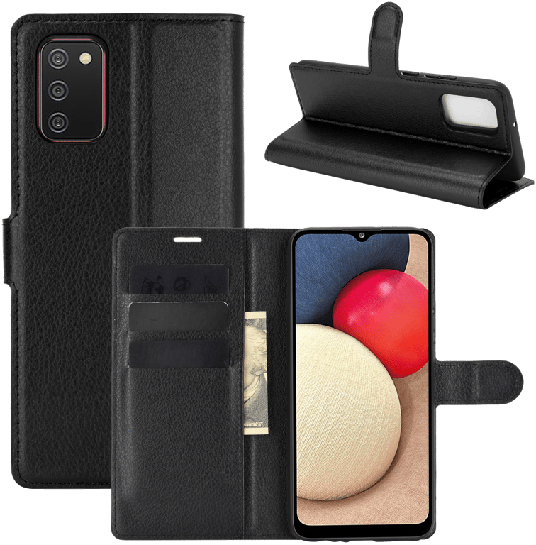 Portefeuille pour SAMSUNG Galaxy A02S Simili-cuir Rabat Protection (NOIR)
