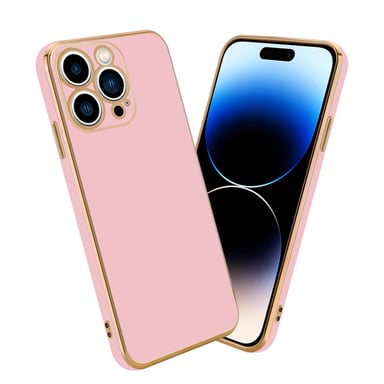 Coque pour Apple iPhone 14 PRO en Glossy Rose - Or Housse de protection Étui en silicone TPU flexible et avec protection pour appareil photo