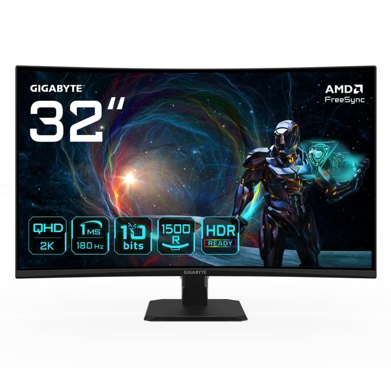 GIGABYTE GS32QCA 31 5 Moniteur Gaming Incurvé QHD 2560 x 1440 180Hz 1ms 250 cdm² FreeSync HDR Ready HDMI 2.0 DisplayPort 1.4 Neuf - vue 1
