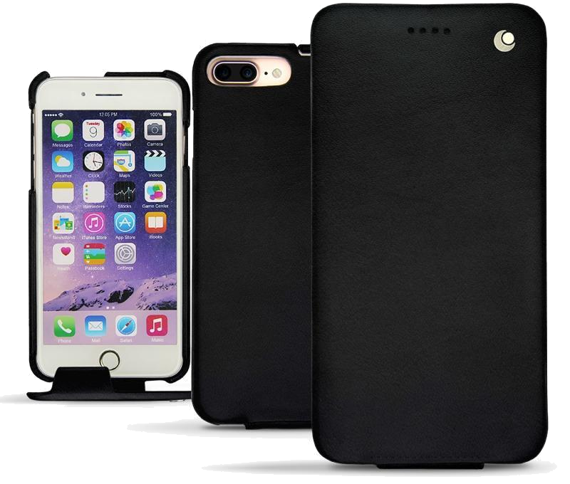 Housse cuir Apple iPhone 7 Plus - Rabat vertical - Negre poudro - NOREVE