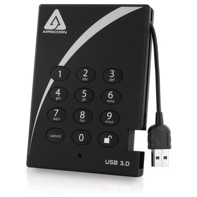 Apricorn A25-3PL256-1000 disque dur externe 1 To 5400 tr/min USB Type-A 3.2 Gen 1 (3.1 Gen 1) Noir