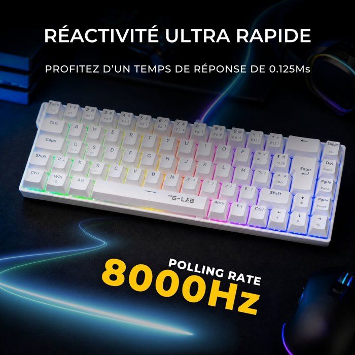 The G-Lab Keyz Titanium HE Blanc - Clavier Gaming Compact 65% - Neuf