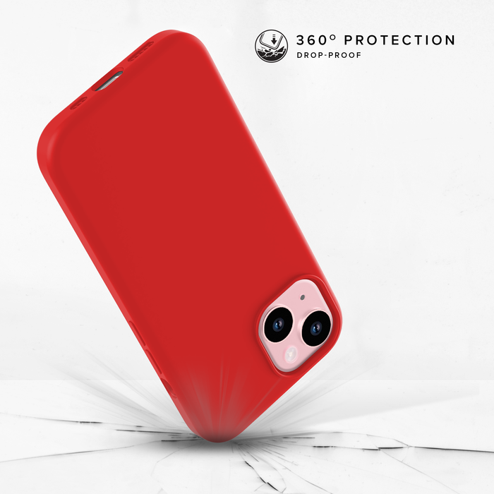 Coque antichoc en gel de silicone doux pour Apple iPhone 15, Rouge Ardent