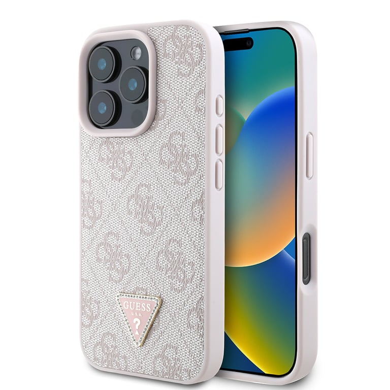 Guess Coque pour Apple iPhone 16 Pro Édition 4G Strass Triangle Métallisé