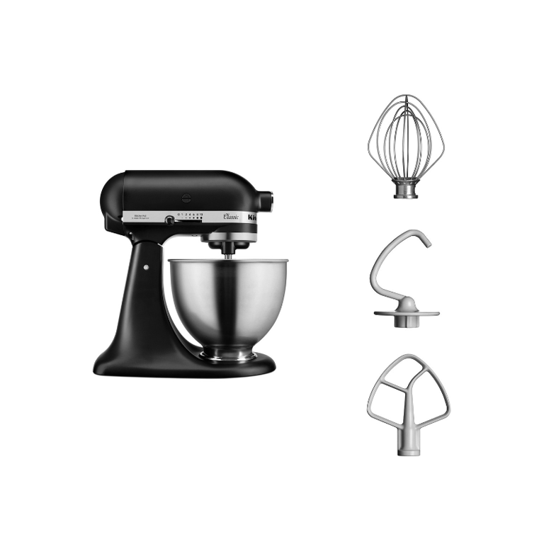 Robot pâtissier KITCHENAID Classic Bundle avec tranchoirrâpe à cylindres inclus 10 vitesses capacité idéal pour pâte à tartre crème fouettée et pâte à pain Neuf