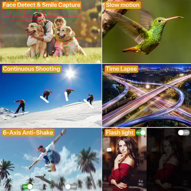 Caméra numérique 5K avec objectifs avant et arrière/mise au point automatique Brown