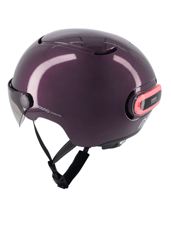 Cosmo Fusion+ Taille M, Violet - Casque avec éclairage Vélo Arrière Intelligent et Connecté - Feu Stop Automatique, Détection de Chute, Partage de trajet, Assurance Individuelle ALLIANZ offerte durant 1 an - Neuf
