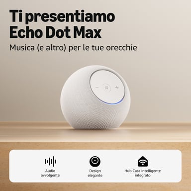 Amazon Echo Dot Max Bianco - Altoparlante Sferico Connesso Wi-Fi 6E con Alexa Integrata