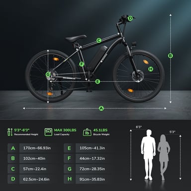 Bicicleta eléctrica isinwheel M10 para adultos, 250 W, batería de 36 V, 10,4 Ah, bicicleta de montaña eléctrica de 26 pulgadas con pantalla LCD-Negro