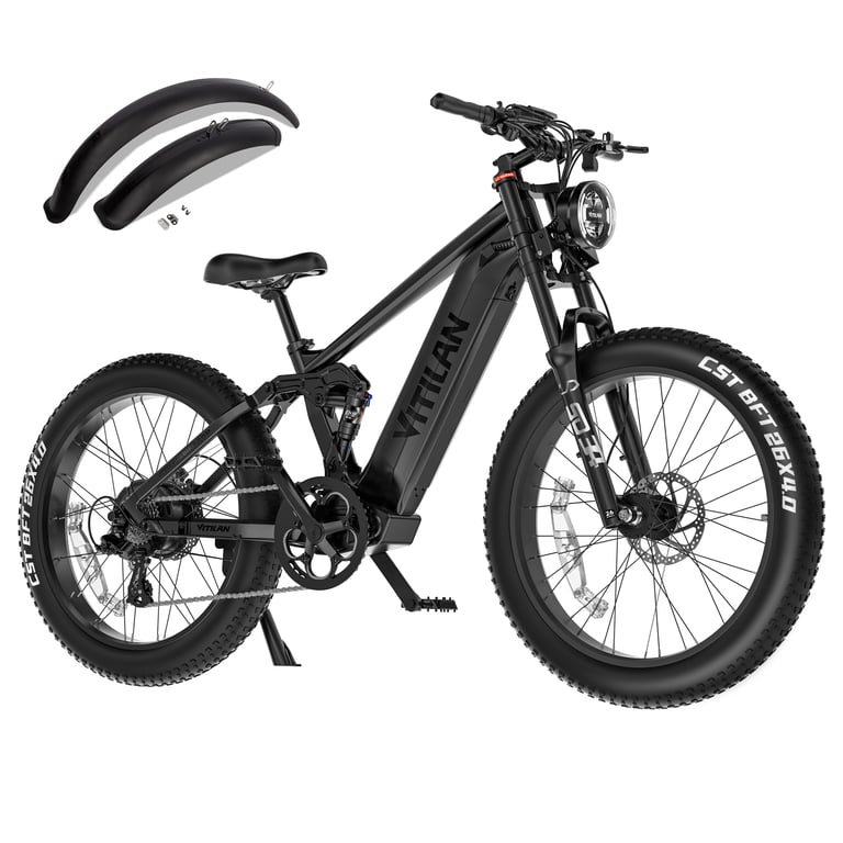 VITILAN T7 Pro Vélo de montagne électrique tout suspendu 26 pouces Fat Tire Ebike batterie amovible 52V 20AH Suspension complète Neuf