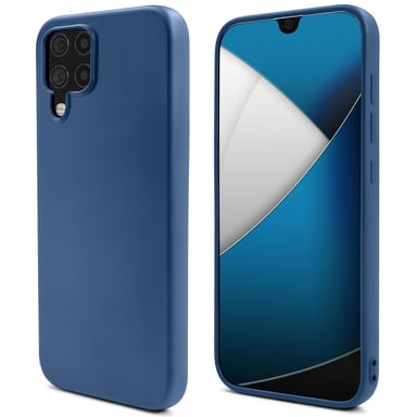 Moozy Lifestyle. Coque conçue pour Samsung A12, bleu nuit – Coque légère en silicone liquide avec finition mate et doublure en microfibre douce, coque en silicone de qualité supérieure