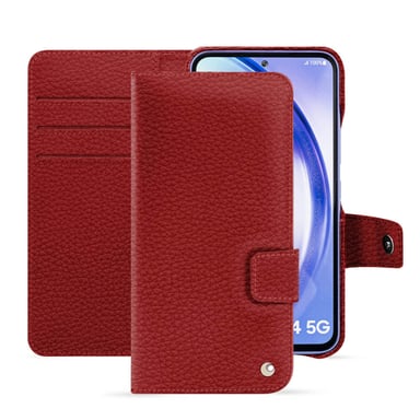 Funda de piel Samsung Galaxy A54 - Solapa billetera - Rojo - Piel granulada