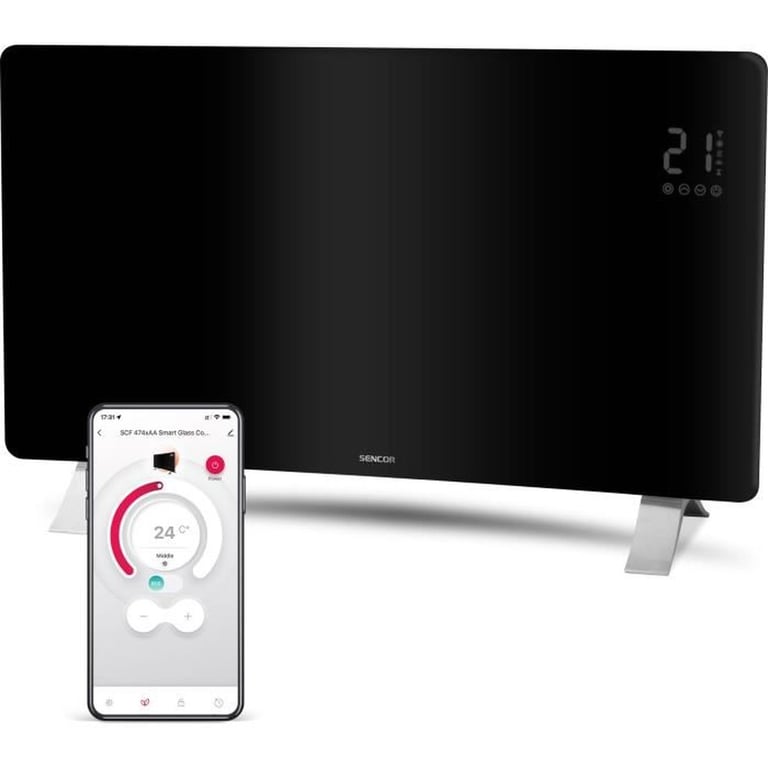 Radiateur intelligent Wi Fi en verre SENCOR SCF 4741BK 2 niveaux Thermostat - vue 3