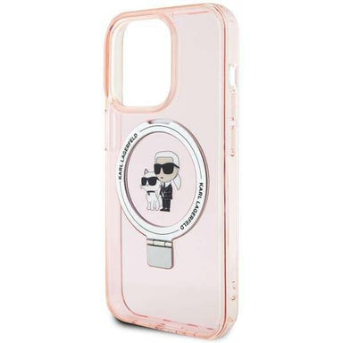 Étui Karl Lagerfeld pour iPhone 15 Pro 6.1'' rose étui rigide Ring Stand Karl&Choupettte MagSafe
