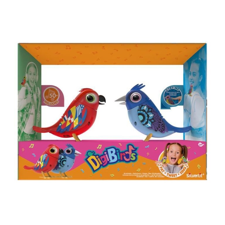 Personnage miniature - DIGIBIRDS - Pack de 2 oiseaux intéractifs colorés - 60 chansons - Piles incluses. A partir de 3 ans - Neuf