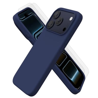 EVETANE Coque iPhone 17 Pro Max Silicone liquide Bleue + 2 Vitres en Verre trempé Protection écran Antichocs