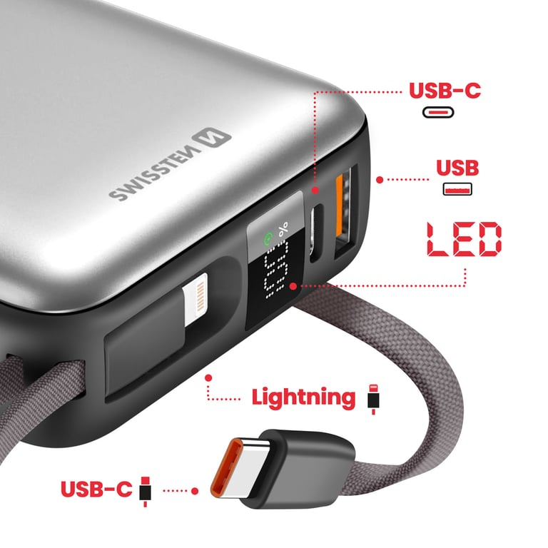 Batterie Externe 20000mAh avec Câbles USB C et Lightning Compacte Neuf - vue 3