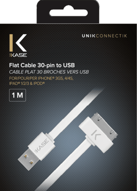 Cavo piatto da 30 pin a USB (1 m) per Apple, bianco brillante