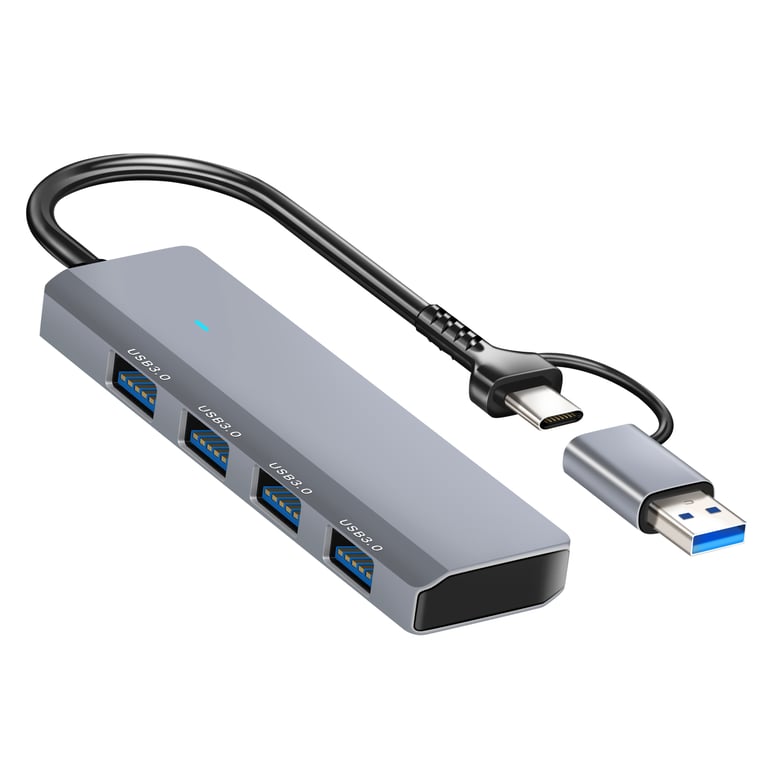 Hub USB USB?C 4?en?1 Avec 4 Ports USB 3.0 Transfert de Données Rapide Gris - Neuf