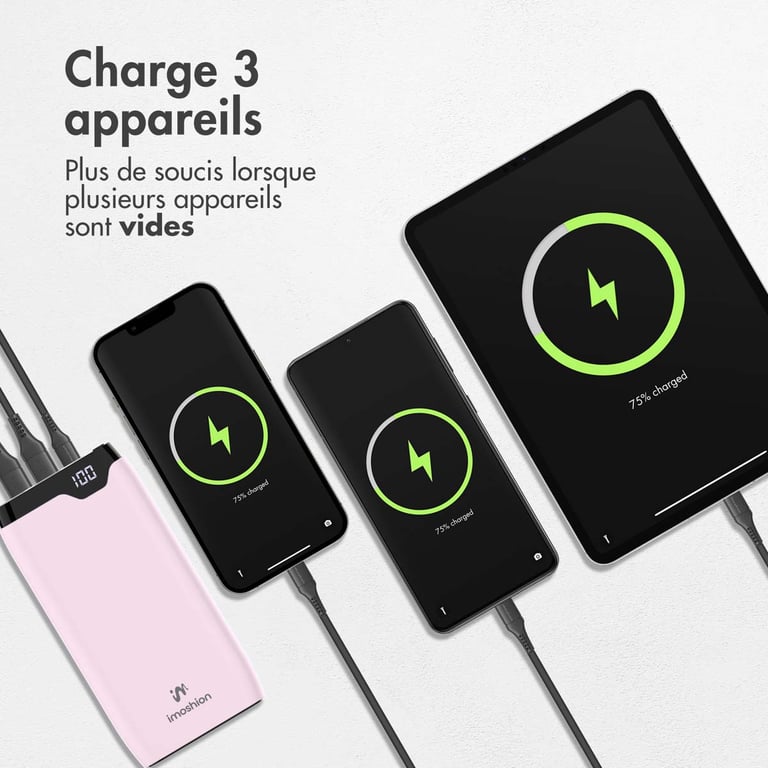 imoshion Batterie externe - 20.000 mAh - Quick Charge et Power Delivery - Rose - Neuf