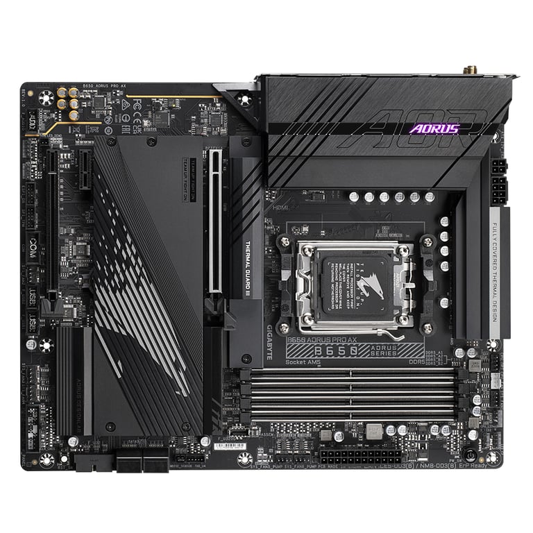GIGABYTE B650 AORUS PRO AX Carte mère Compatible avec les processeurs AMD Ryzen 9000 VRM numérique 16+2+1 phases jusqu'à 8000 MHz DDR5 OC 1xPCIe 5.0 + 2xPCIe 4.0 .2 Wi Fi 6E LAN 2.5GbE USB 3.2 Gen 2x2 Neuf - vue 3