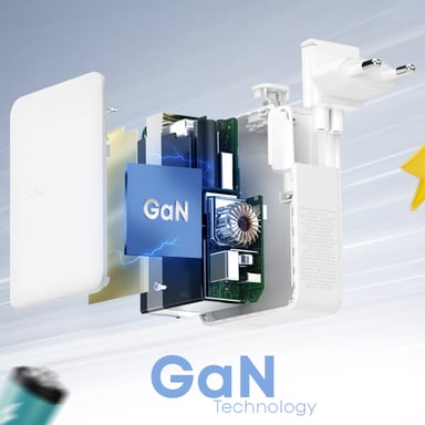 Caricabatterie 3x USB-C e USB 140W GaN ultra-veloce formato compatto