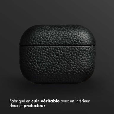 Accezz Coque en cuir véritable pour  Apple AirPods Pro 2 - Noir