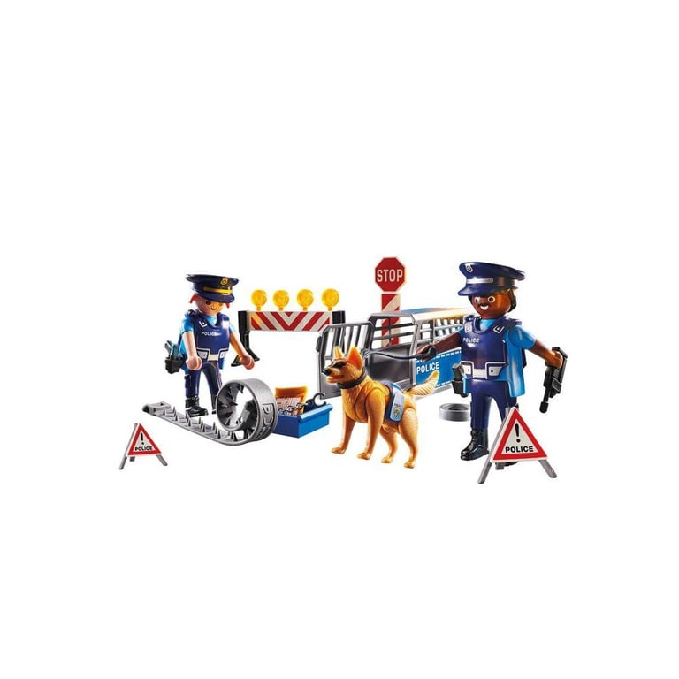 Playmobil 6878 Barrage de Police City Action Comprend Deux policiers avec Leur équipement Un Chien Une Cage Trois plots et des Accessoires Dès - vue 5