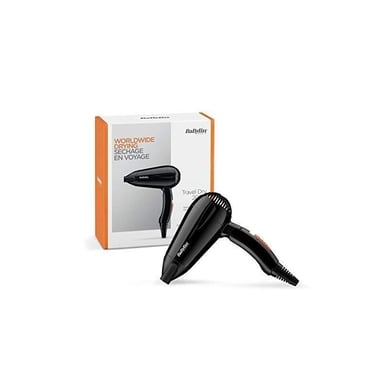 BABYLISS 5344E Asciugacapelli DC da viaggio con motore da 2000W, doppio voltaggio e manico pieghevole