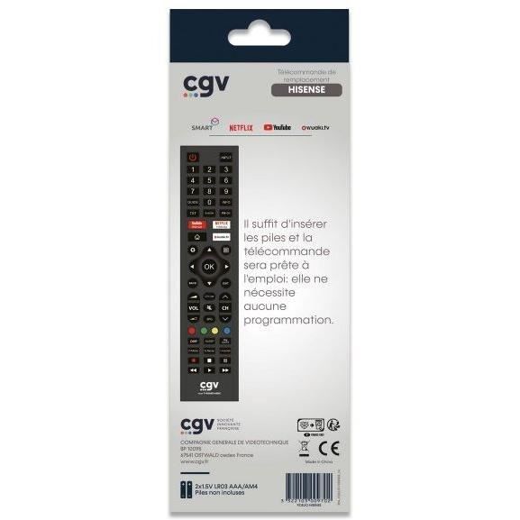 Télécommande de remplacement CGV FIDELIO Hisense Pour téléviseurs Hisense Sans programmation Prête à 'emploi - vue 4