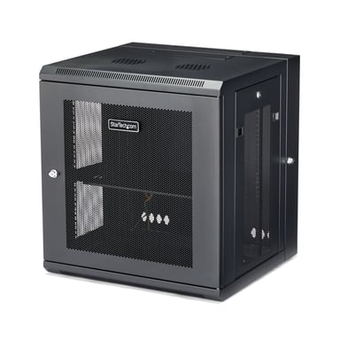 StarTech.com Armario Rack de Pared para Servidores 12U 19'' 4 Columnas y Estante 1U - Rack de Servidores de Montaje en Pared con Bisagra - Rack Ventilado para Equipo de Red