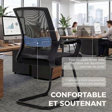 Roline Lot 2 Chaises de Conférence Ergonomique Sans Roulettes Noir