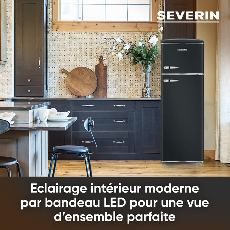 SEVERIN RKG8984 Réfrigérateur congélateur double porte rétro 246L classe D noir - Neuf