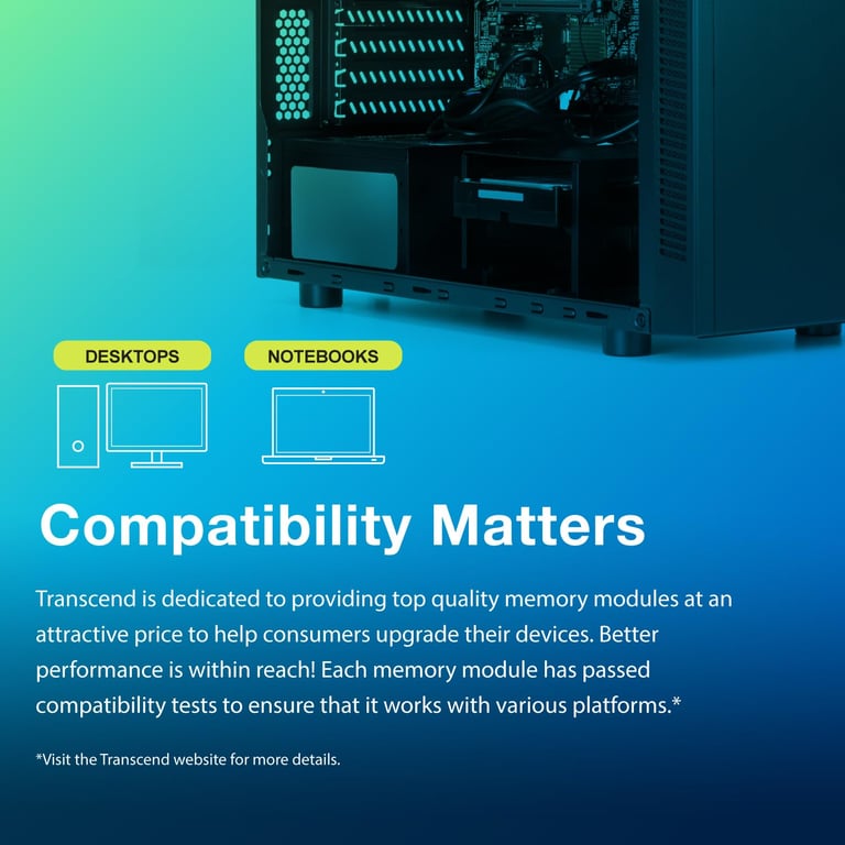 Transcend JetRam JM3200HLG 8G module de mémoire 8 Go 1 x 8 Go DDR4 3200 MHz Neuf - vue 2