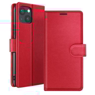 Zanaé Funda tipo cartera para iPhone 13 Mini con soporte y lengüeta magnética Rojo