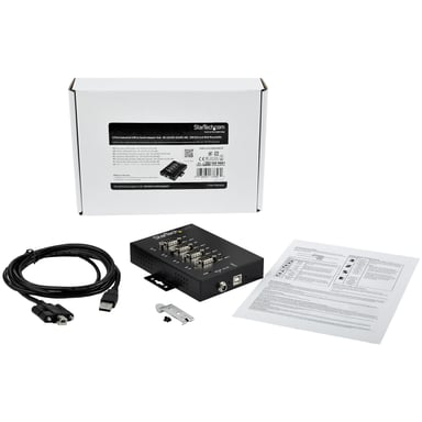 StarTech.com Adaptador Hub Serie RS232/RS485/RS422 a 4 puertos USB - Convertidor Ladrón USB 2.0 a Serial DB9 - IP30 - de Montaje en Carril DIN - Prote