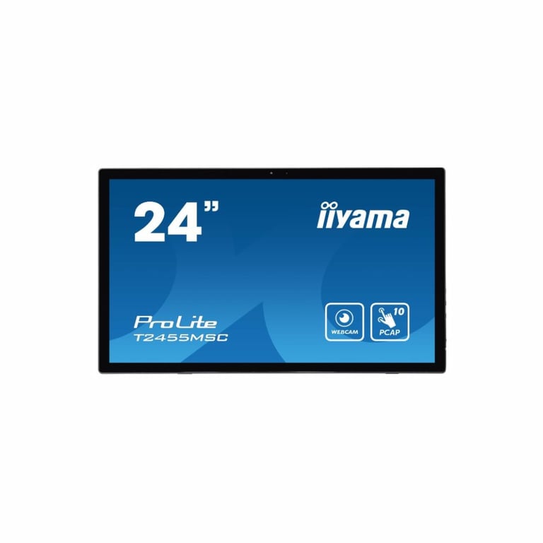 Ecran IIYAMA 24  Tactile PCAP conceptions en verre sans cadre  IPS 10points 1920x1080 5ms 400 cd/m2 1xDisplayport 1xHDMI HPs 2x1W 2xUSB / T2455MSC-B1 - Neuf