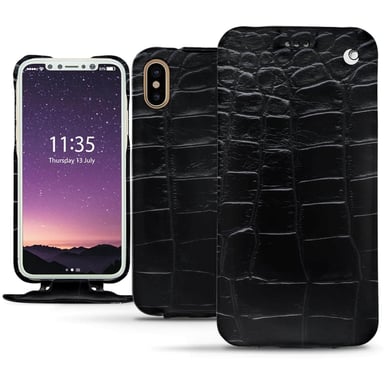Apple iPhone Xs Funda de piel - Solapa vertical - Negro - Cueros especiales