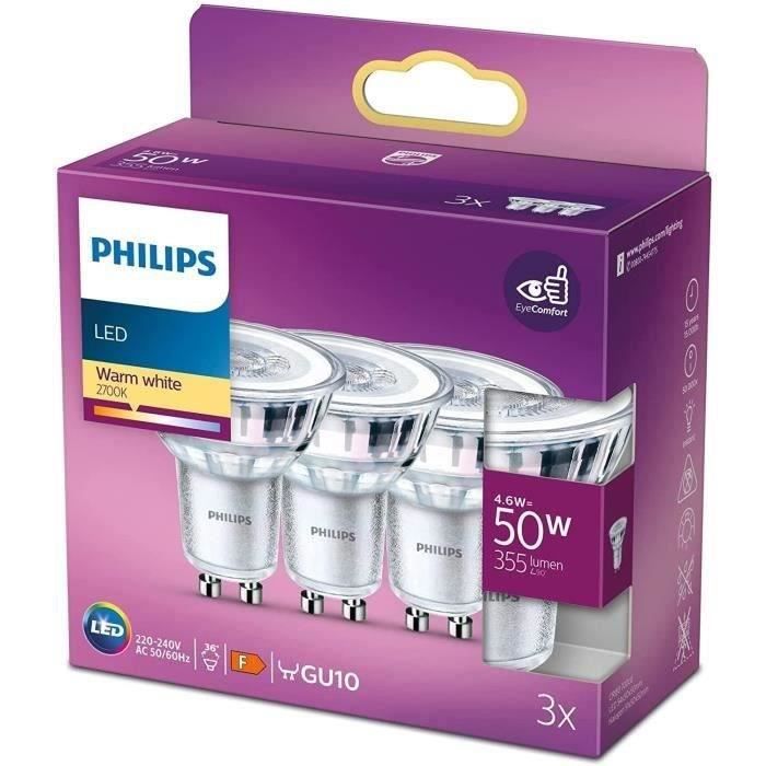 Ampoule Led Gu10 Spot Chaud Philips Le Lot De 3 Ampoules - vue 3