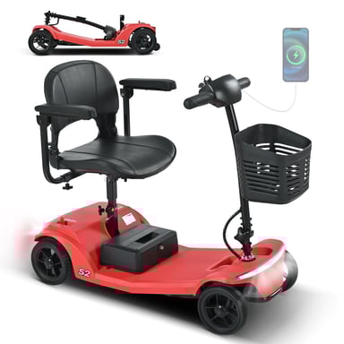 Scooter Électrique Pour Senior et PMR | SWEETRICH S2 | Vitesse Max 6 km/h | Portée de 15 km | Moteur 250W | Batterie 12Ah | Pneus Pleins | Rouge
