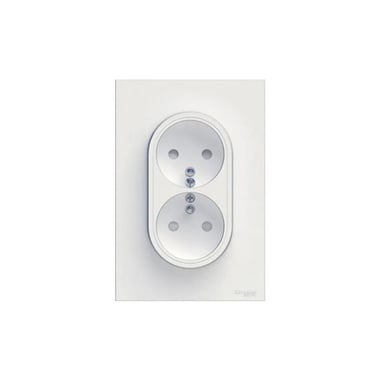Prise encastrée double Schneider Electric S320559 2x2P+T 16A 230V Finition satinée Blanc