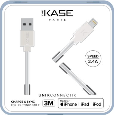 (O) Cable Lightning con certificación MFi Apple Charge Speed 2.4A de carga/sincronización (3M), blanco brillante