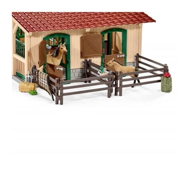 Schleich Figurina 42195 - Animale da fattoria - Stalla con cavalli e accessori