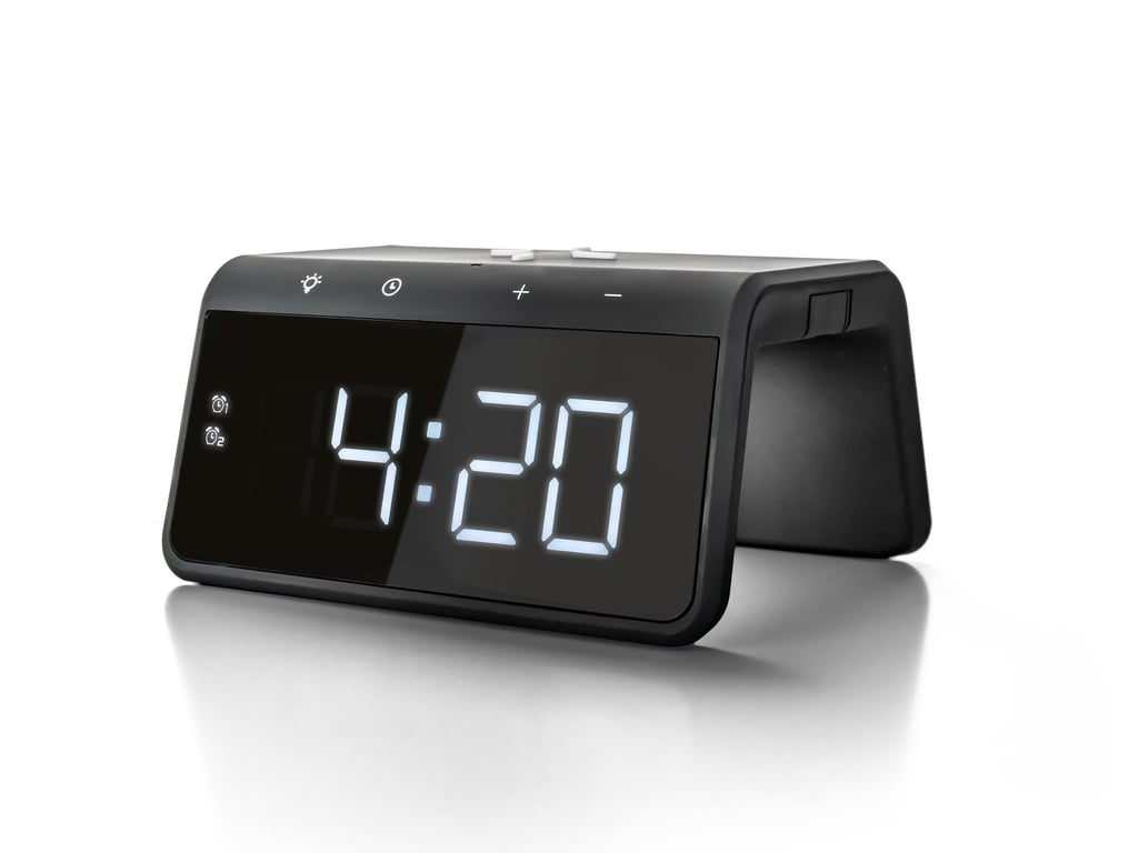 Reloj despertador digital Jupiter con cargador inalámbrico - Reloj despertador doble - Luz nocturna y luz de alarma (HCG019QI-BA)