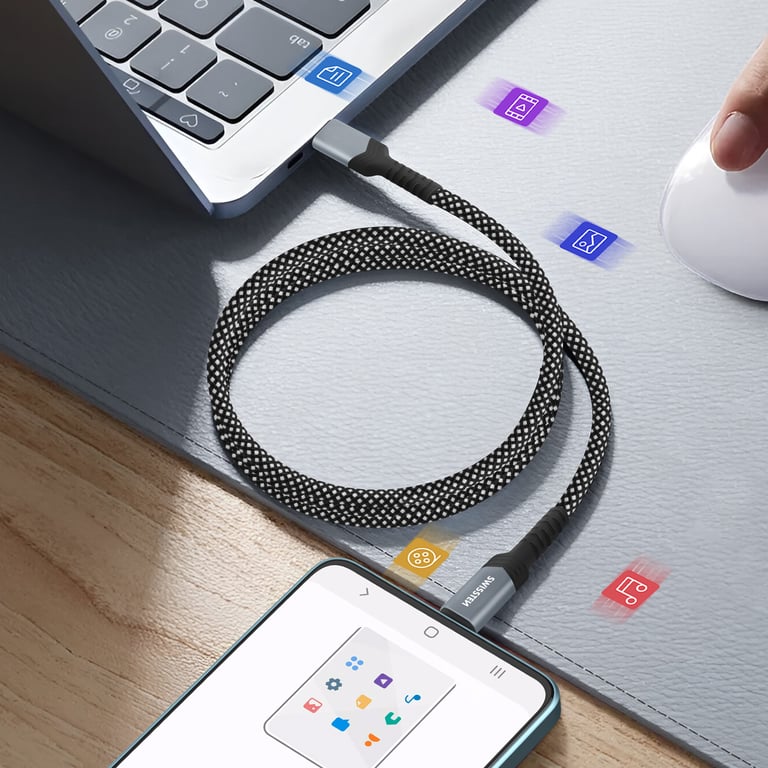 Câble USB C vers USB C Enroulement Magnétique Longueur 1m Neuf - vue 2