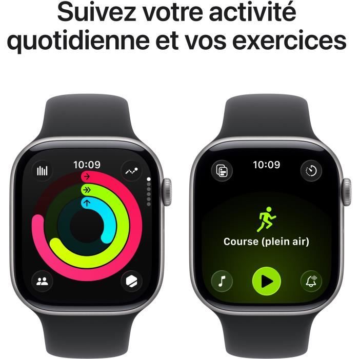 Watch Series 11 (2025) GPS + Cellulaire Boitier de 46mm en Aluminium Gris sidéral avec bracelet sport, Noir - S/M - Neuf