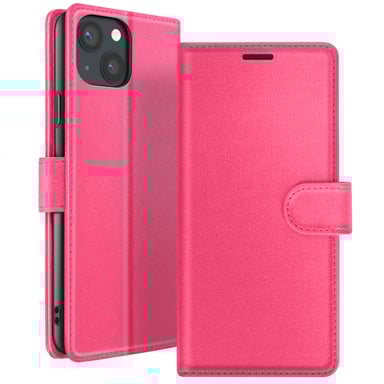 Zanaé Funda tipo cartera para iPhone 13 con soporte y lengüeta magnética Fucsia