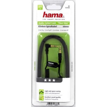 Cable en espiral ''Flexi-Slim'', clavija estéreo macho de 3,5 mm 90°- Macho, estéreo, 1,5 m